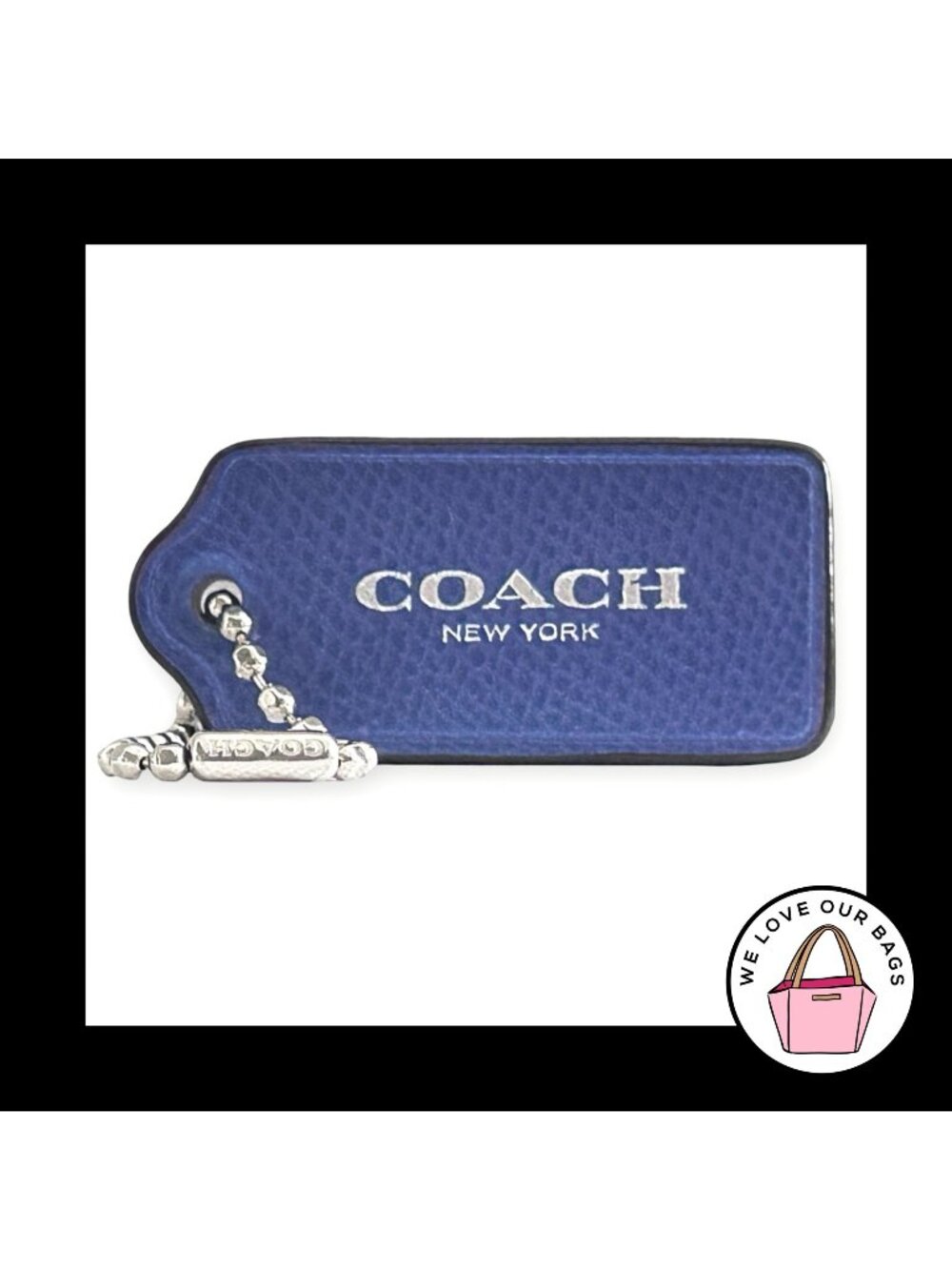 COACH HANG TAG 2.25" Blue Pebbled Leather Bag Charm Keychain Fob New York Large